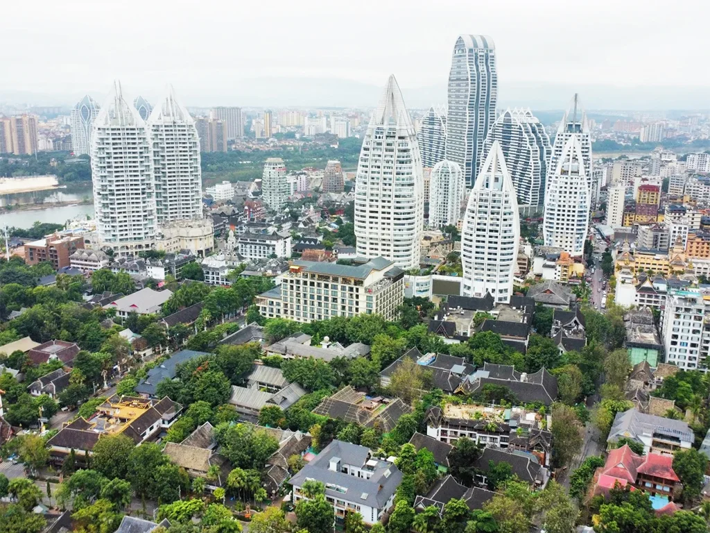 西雙版納景洪市區航拍城市景觀